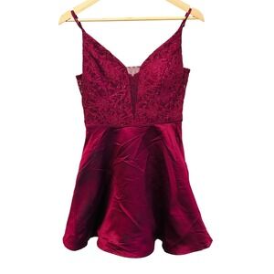 City Triangles Burgundy Lace Fit Flare Mini Dress Prom Homecoming Party Junior